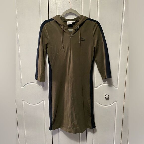 Puma Athletic Hoodie Dress Olive  size medium - Picture 1 of 8